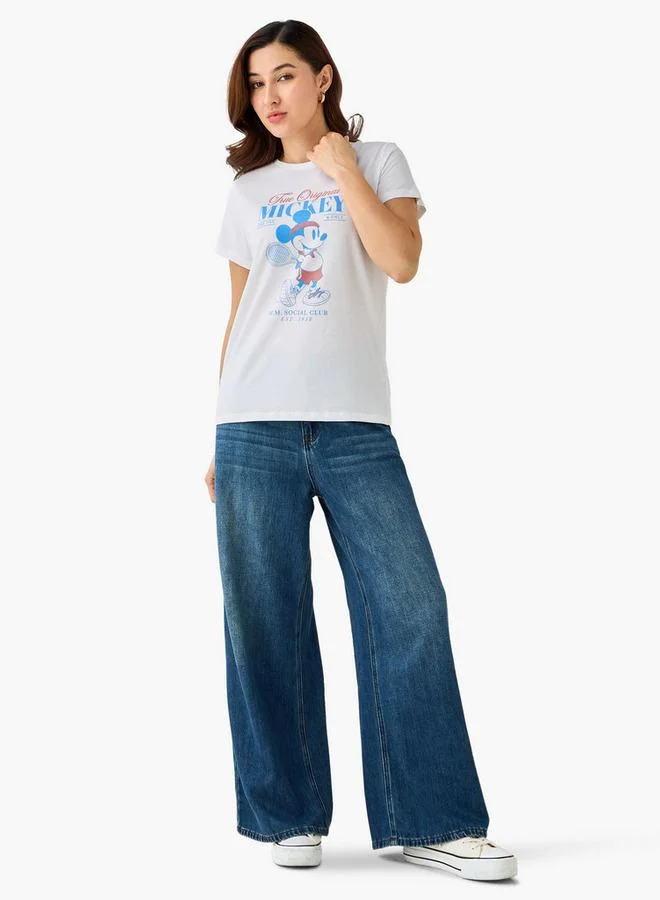 SP Characters Cotton T-shirt with Mickey Mouse Print